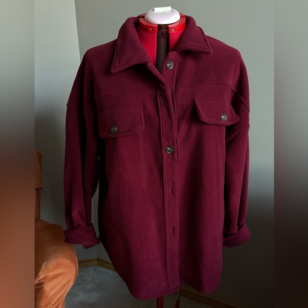 Deep Burgundy Oversized Cozy Fleece Shacket